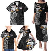 American Samoa Flag Day Family Matching Puletasi and Hawaiian Shirt Tribal Tattoo with Eagle Black LT03 - Polynesian Pride
