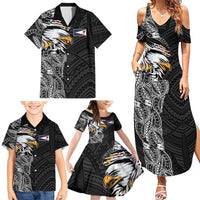 American Samoa Flag Day Family Matching Summer Maxi Dress and Hawaiian Shirt Tribal Tattoo with Eagle Black LT03 - Polynesian Pride