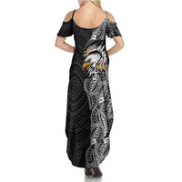 American Samoa Flag Day Family Matching Summer Maxi Dress and Hawaiian Shirt Tribal Tattoo with Eagle Black LT03 - Polynesian Pride