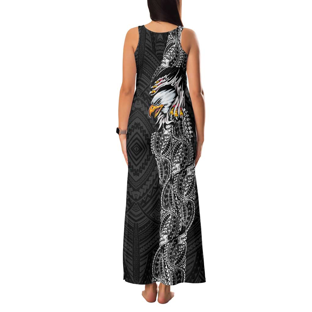 American Samoa Flag Day Family Matching Tank Maxi Dress and Hawaiian Shirt Tribal Tattoo with Eagle Black LT03 - Polynesian Pride