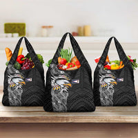 American Samoa Flag Day Grocery Bag Tribal Tattoo with Eagle Black