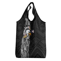 American Samoa Flag Day Grocery Bag Tribal Tattoo with Eagle Black