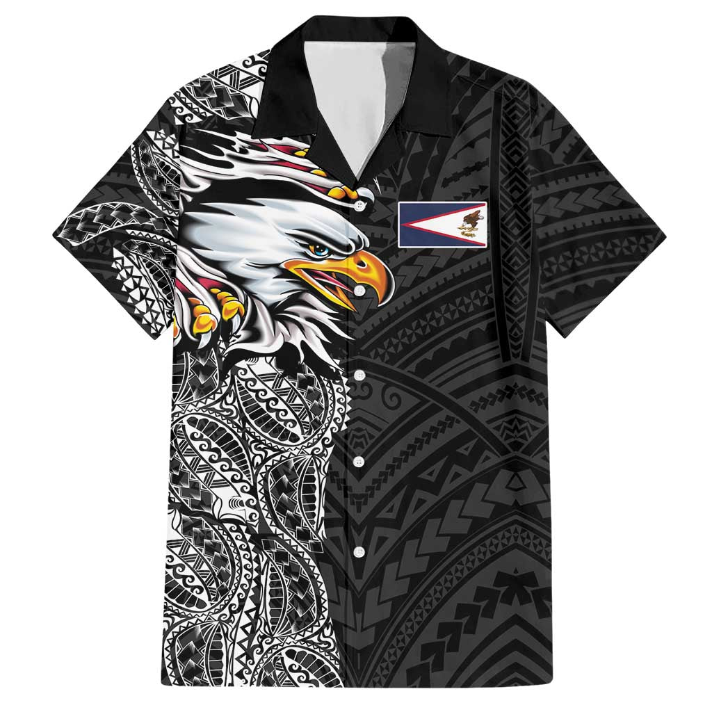American Samoa Flag Day Hawaiian Shirt Tribal Tattoo with Eagle Black