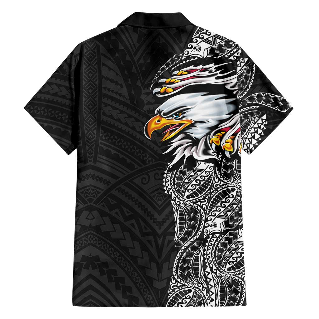 American Samoa Flag Day Hawaiian Shirt Tribal Tattoo with Eagle Black
