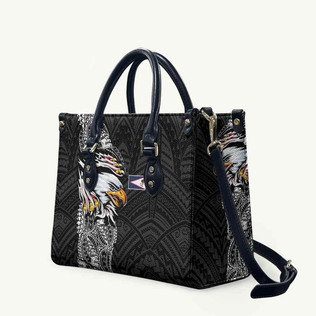 American Samoa Flag Day Leather Bag Tribal Tattoo with Eagle Black