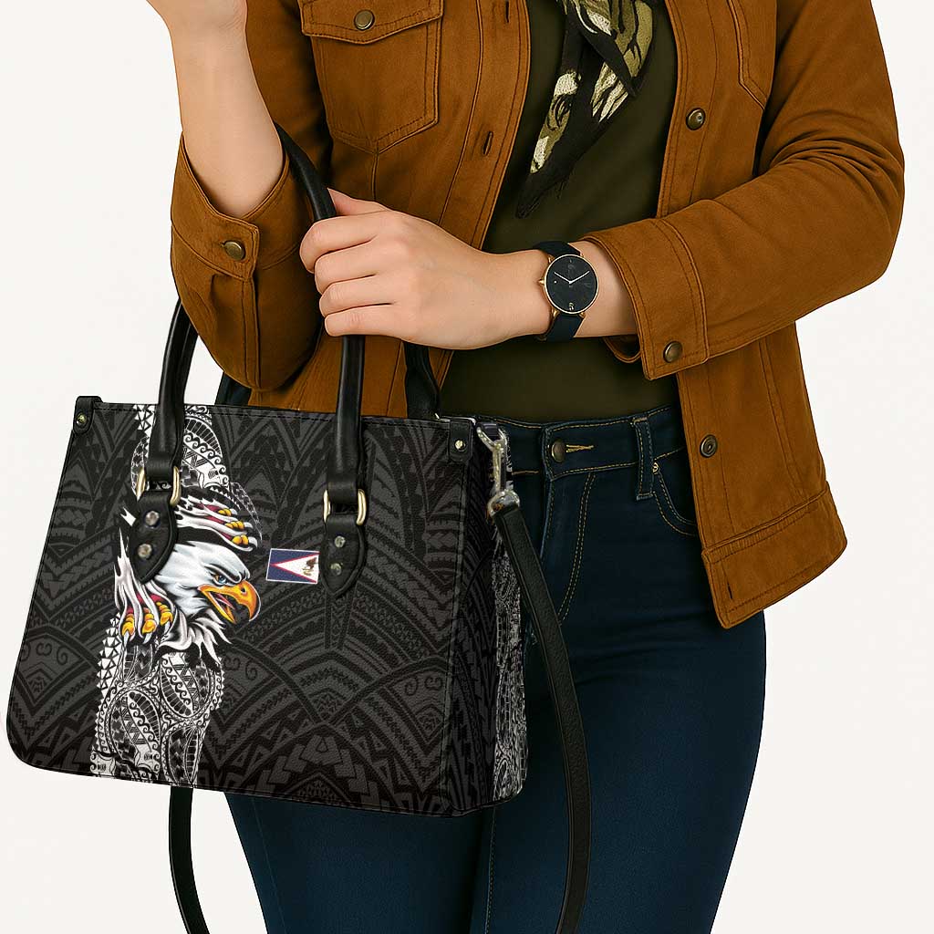 American Samoa Flag Day Leather Bag Tribal Tattoo with Eagle Black