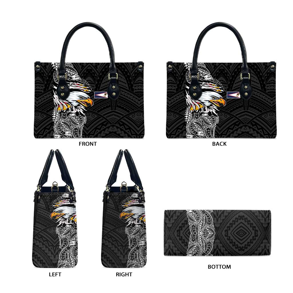 American Samoa Flag Day Leather Bag Tribal Tattoo with Eagle Black