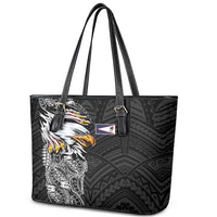 American Samoa Flag Day Leather Tote Bag Tribal Tattoo with Eagle Black