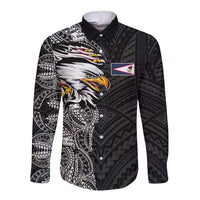 American Samoa Flag Day Long Sleeve Button Shirt Tribal Tattoo with Eagle Black