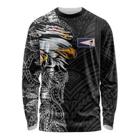 American Samoa Flag Day Long Sleeve Shirt Tribal Tattoo with Eagle Black