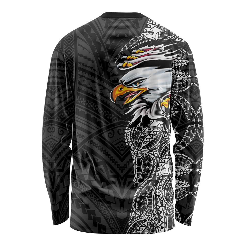 American Samoa Flag Day Long Sleeve Shirt Tribal Tattoo with Eagle Black