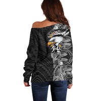 American Samoa Flag Day Off Shoulder Sweater Tribal Tattoo with Eagle Black LT03 - Polynesian Pride