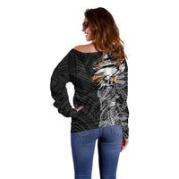 American Samoa Flag Day Off Shoulder Sweater Tribal Tattoo with Eagle Black LT03 - Polynesian Pride