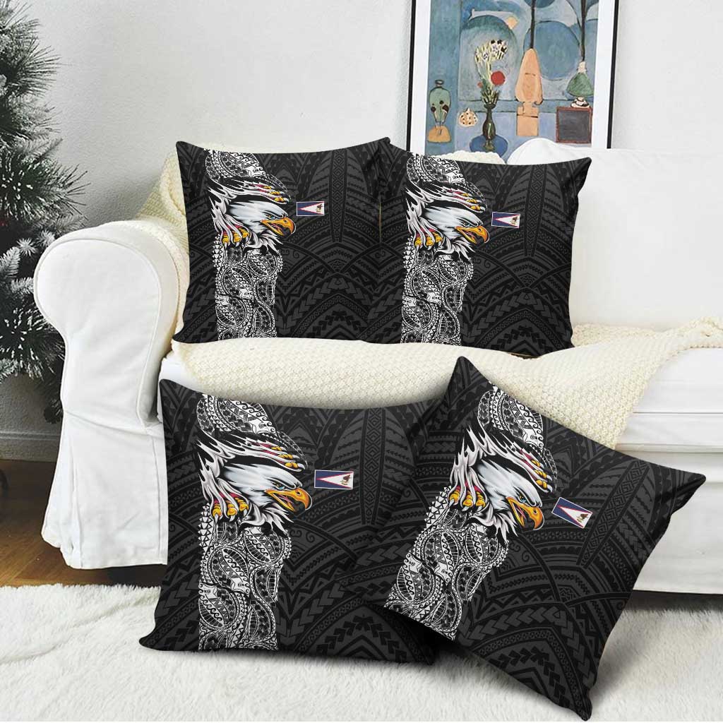 American Samoa Flag Day Pillow Cover Tribal Tattoo with Eagle Black