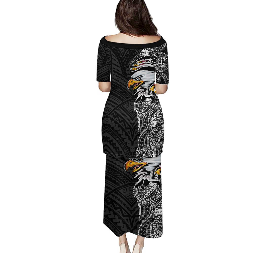 American Samoa Flag Day Puletasi Tribal Tattoo with Eagle Black LT03 - Polynesian Pride