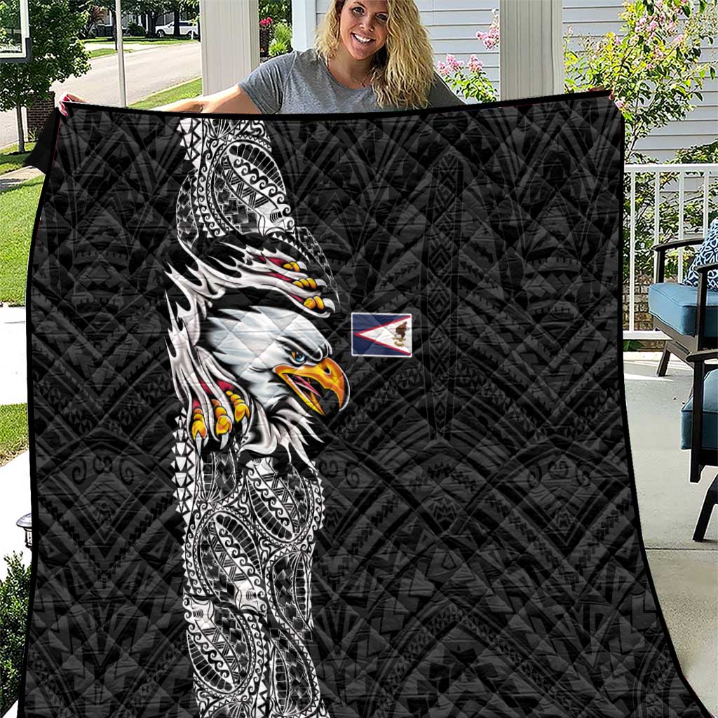 American Samoa Flag Day Quilt Tribal Tattoo with Eagle Black