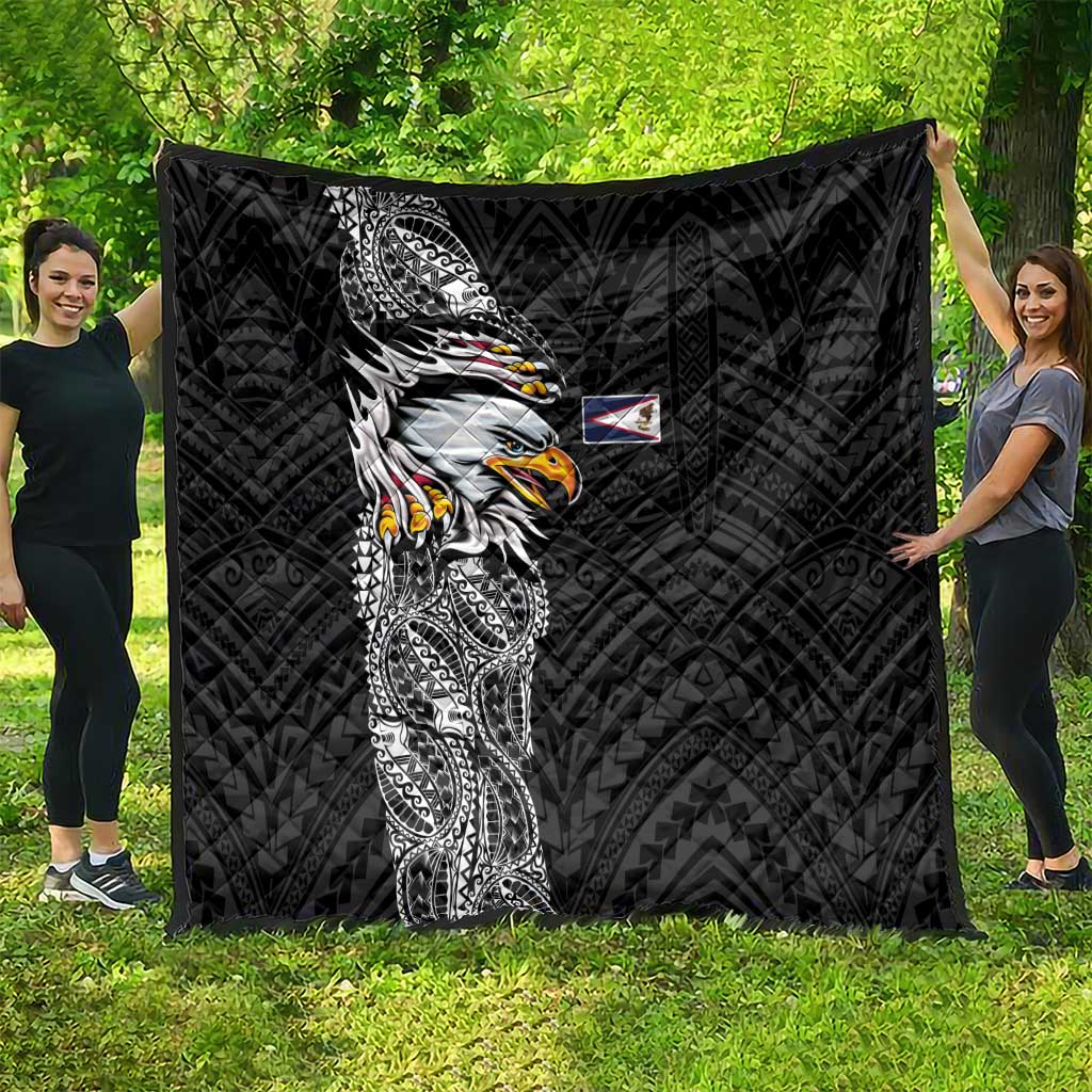 American Samoa Flag Day Quilt Tribal Tattoo with Eagle Black