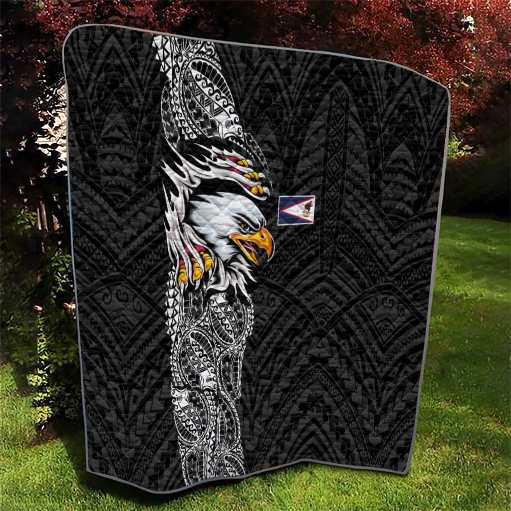 American Samoa Flag Day Quilt Tribal Tattoo with Eagle Black