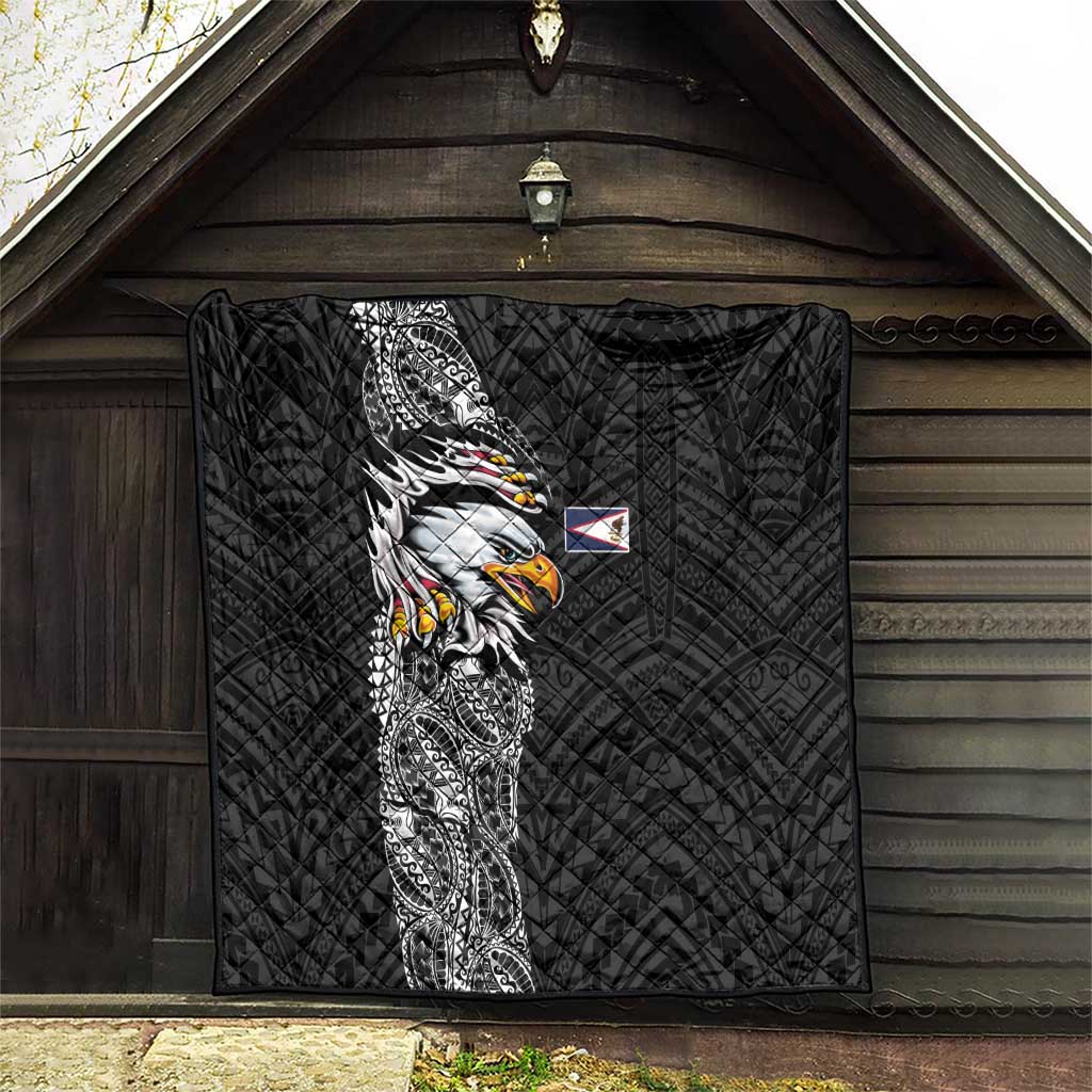 American Samoa Flag Day Quilt Tribal Tattoo with Eagle Black
