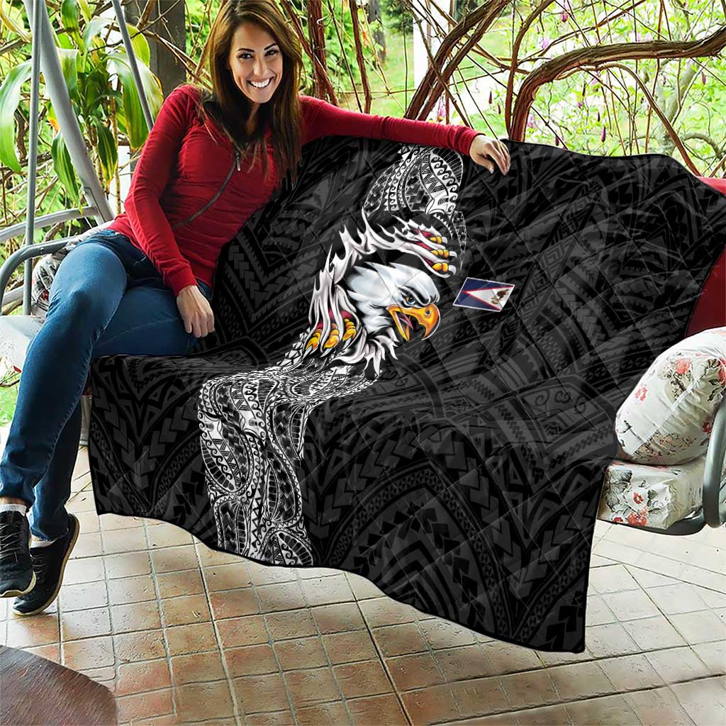 American Samoa Flag Day Quilt Tribal Tattoo with Eagle Black