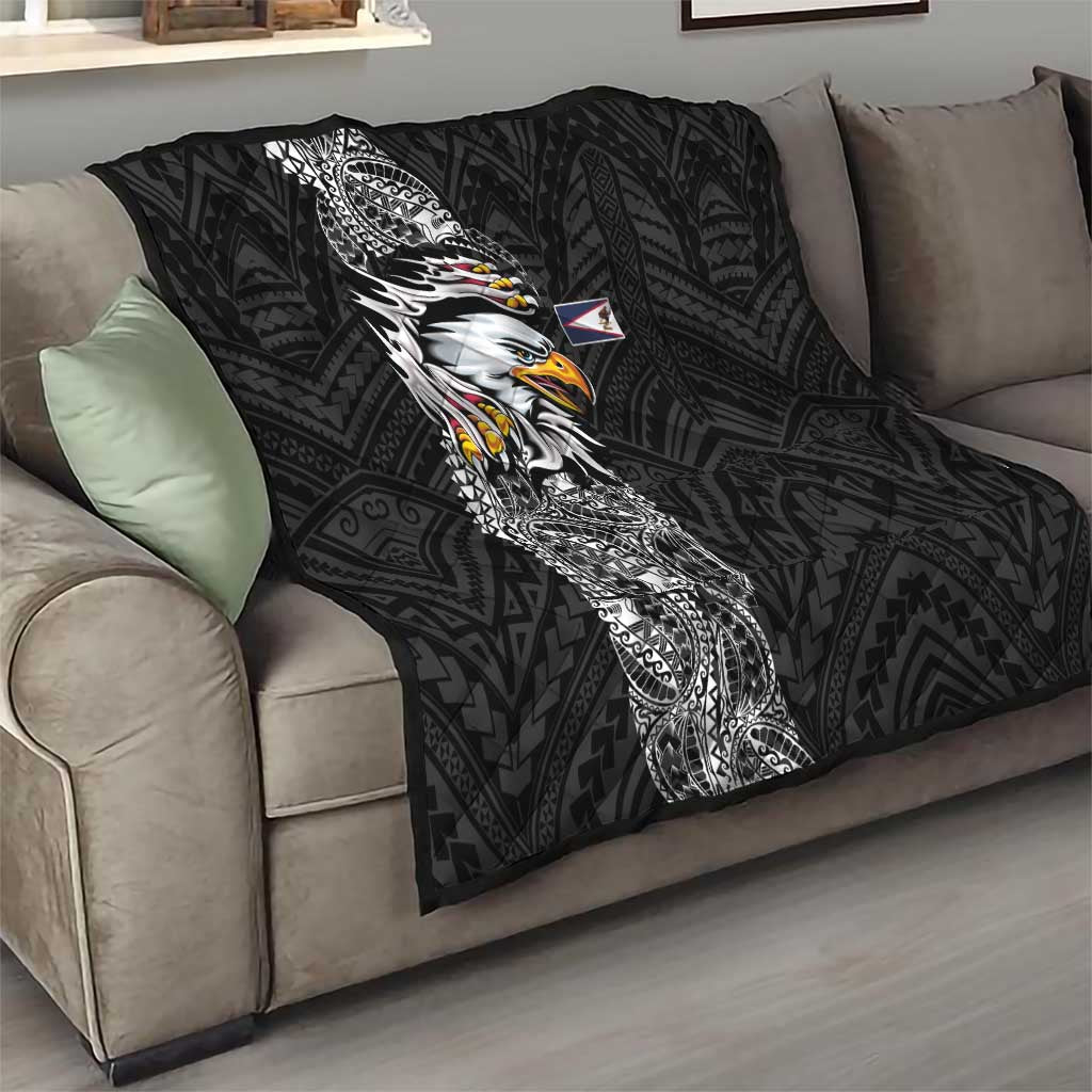 American Samoa Flag Day Quilt Tribal Tattoo with Eagle Black