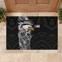 American Samoa Flag Day Rubber Doormat Tribal Tattoo with Eagle Black