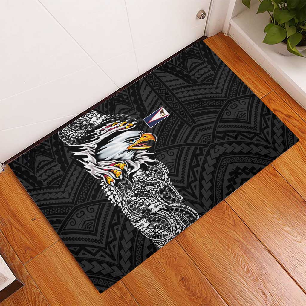 American Samoa Flag Day Rubber Doormat Tribal Tattoo with Eagle Black