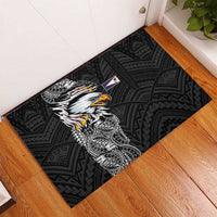 American Samoa Flag Day Rubber Doormat Tribal Tattoo with Eagle Black