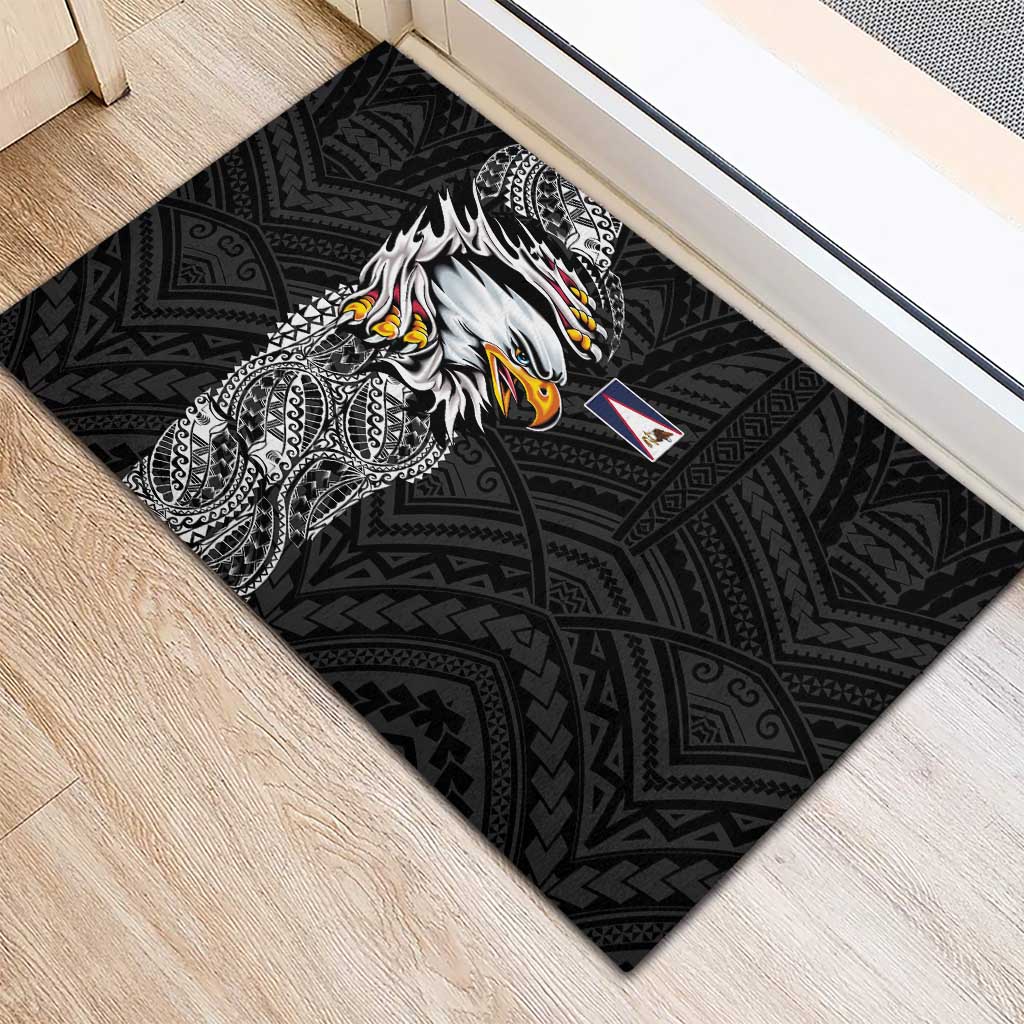 American Samoa Flag Day Rubber Doormat Tribal Tattoo with Eagle Black
