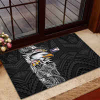American Samoa Flag Day Rubber Doormat Tribal Tattoo with Eagle Black