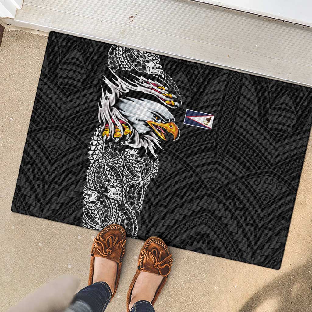 American Samoa Flag Day Rubber Doormat Tribal Tattoo with Eagle Black