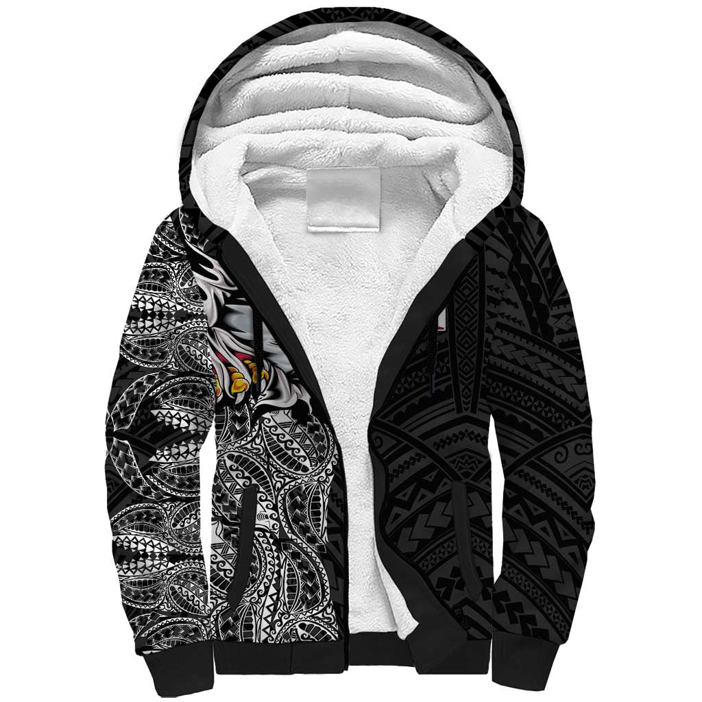 American Samoa Flag Day Sherpa Hoodie Tribal Tattoo with Eagle Black