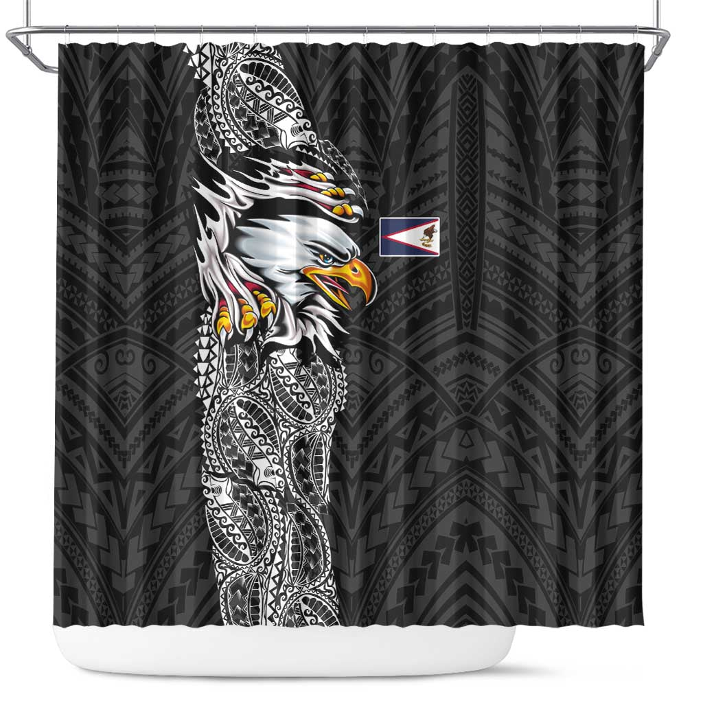 American Samoa Flag Day Shower Curtain Tribal Tattoo with Eagle Black