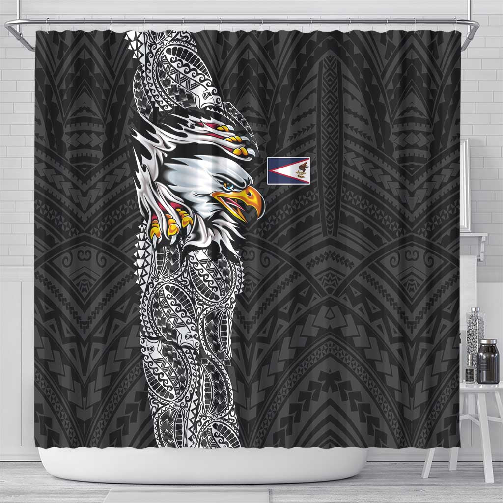 American Samoa Flag Day Shower Curtain Tribal Tattoo with Eagle Black