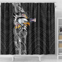 American Samoa Flag Day Shower Curtain Tribal Tattoo with Eagle Black