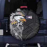 American Samoa Flag Day Spare Tire Cover Tribal Tattoo with Eagle Black