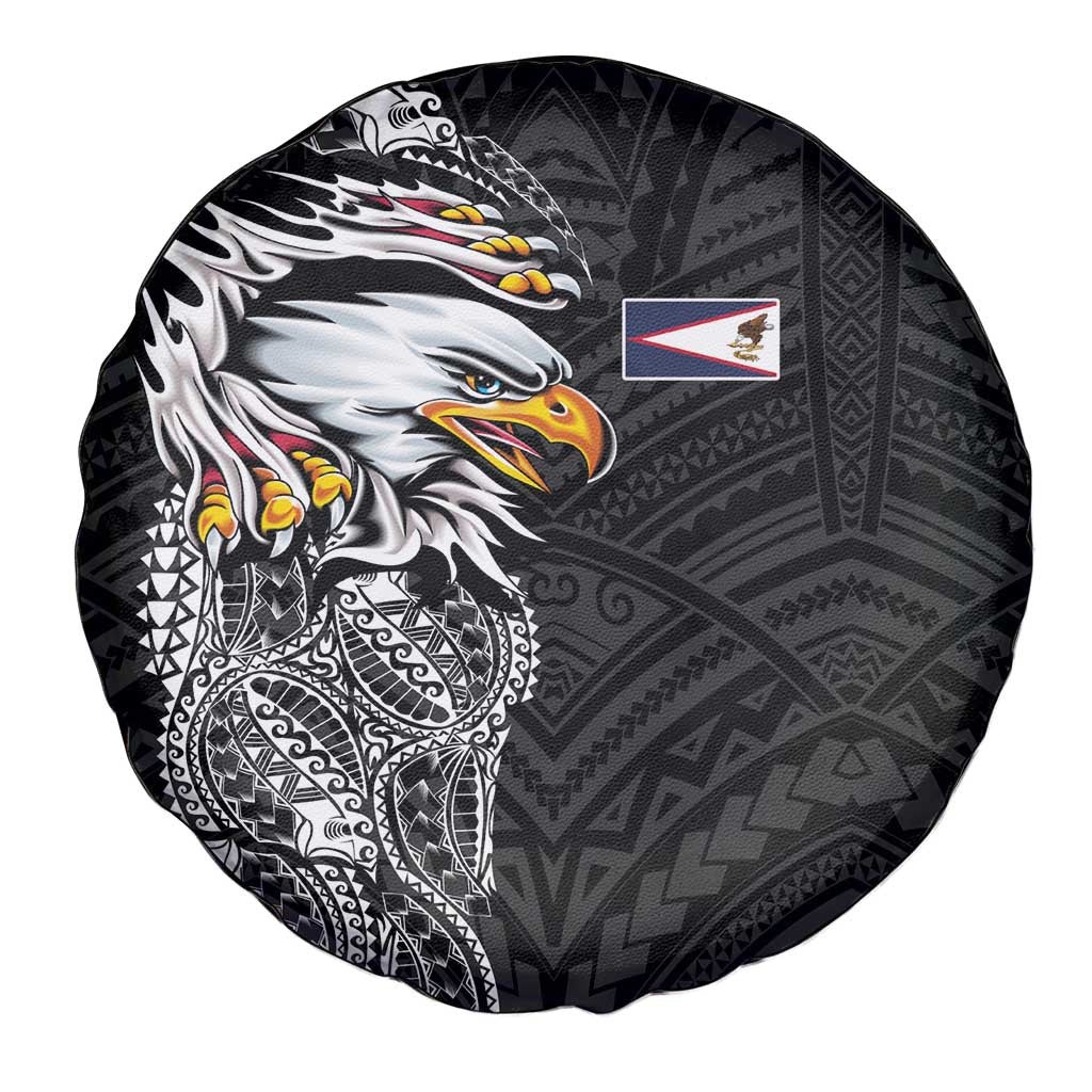 American Samoa Flag Day Spare Tire Cover Tribal Tattoo with Eagle Black