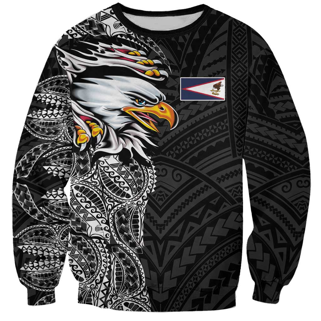 American Samoa Flag Day Sweatshirt Tribal Tattoo with Eagle Black