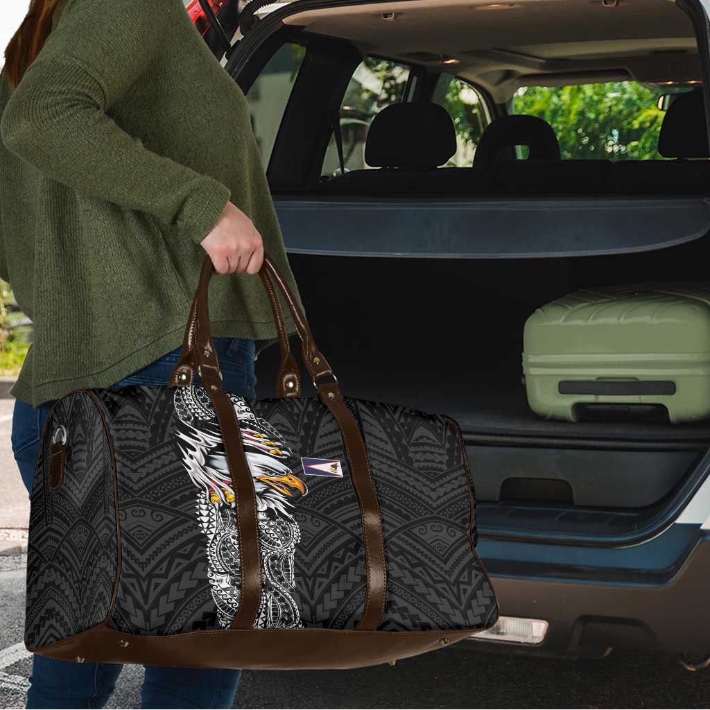 American Samoa Flag Day Travel Bag Tribal Tattoo with Eagle Black