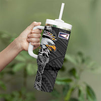 American Samoa Flag Day Tumbler With Handle Tribal Tattoo with Eagle Black