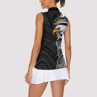 American Samoa Flag Day Women Sleeveless Polo Shirt Tribal Tattoo with Eagle Black