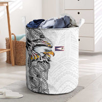 American Samoa Flag Day Laundry Basket Tribal Tattoo with Eagle White LT03 White - Polynesian Pride