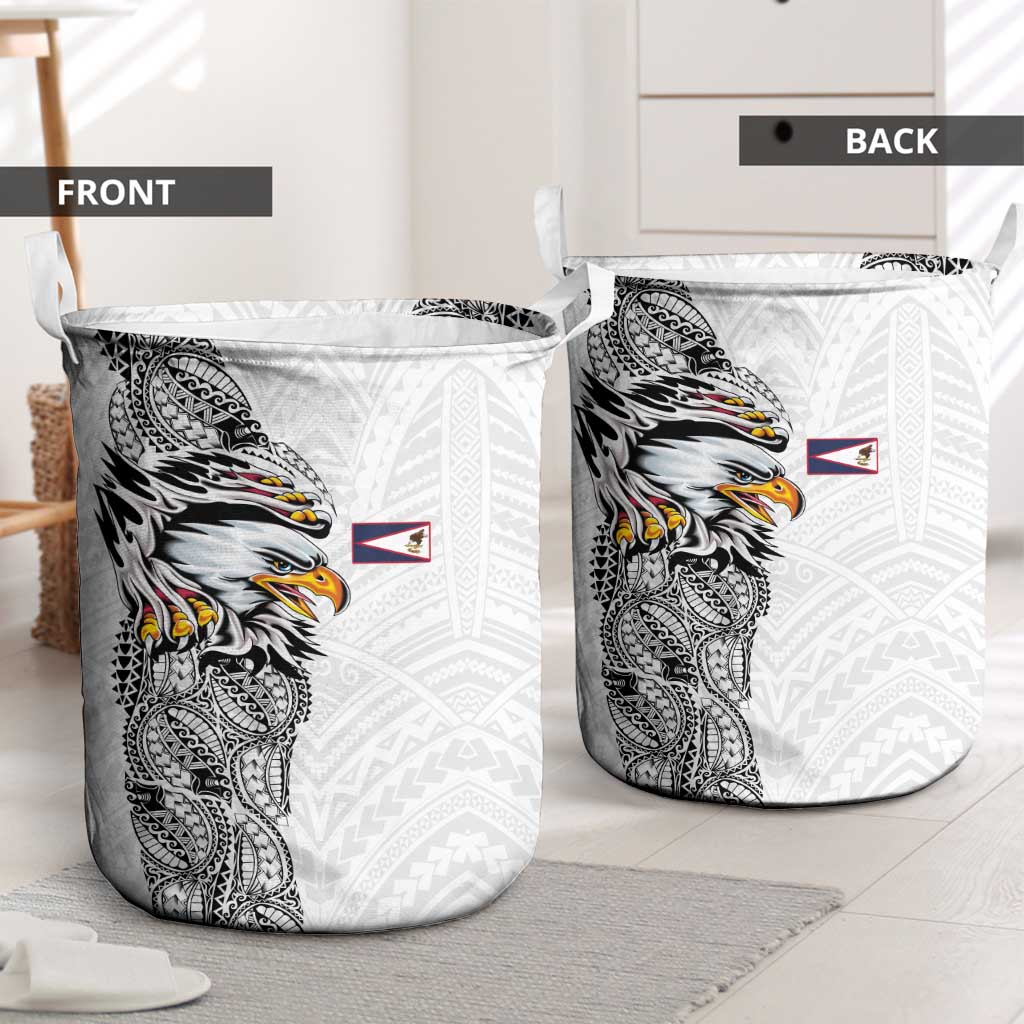 American Samoa Flag Day Laundry Basket Tribal Tattoo with Eagle White LT03 - Polynesian Pride