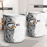 American Samoa Flag Day Laundry Basket Tribal Tattoo with Eagle White LT03 - Polynesian Pride
