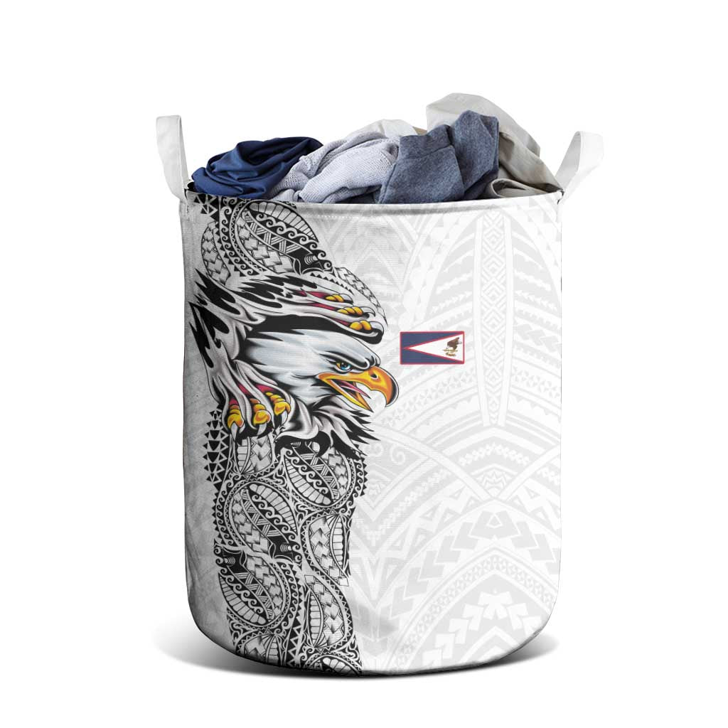 American Samoa Flag Day Laundry Basket Tribal Tattoo with Eagle White LT03 - Polynesian Pride