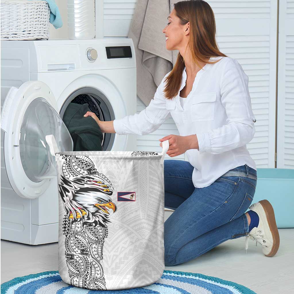 American Samoa Flag Day Laundry Basket Tribal Tattoo with Eagle White LT03 - Polynesian Pride