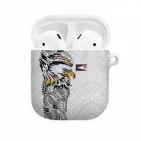 American Samoa Flag Day AirPods Case Tribal Tattoo with Eagle White
