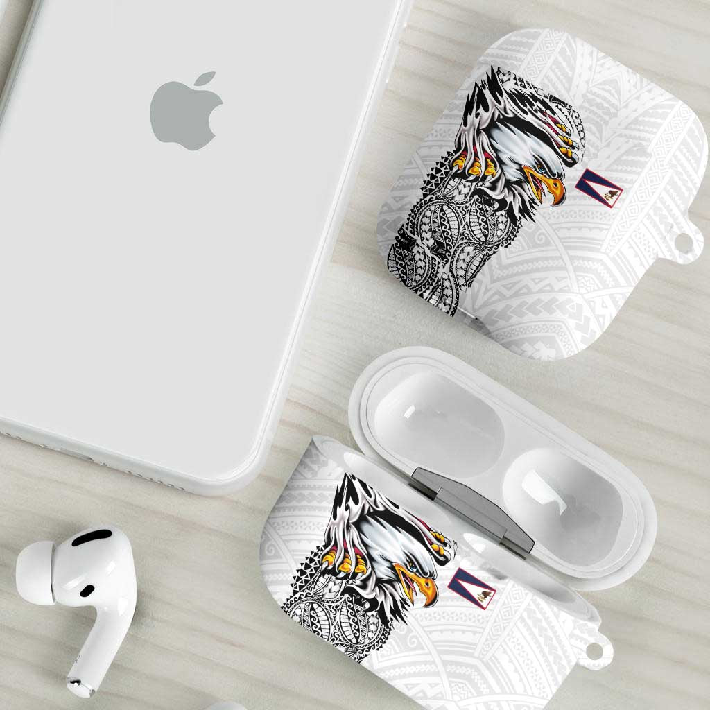 American Samoa Flag Day AirPods Case Tribal Tattoo with Eagle White