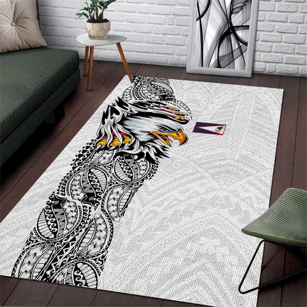 American Samoa Flag Day Area Rug Tribal Tattoo with Eagle White