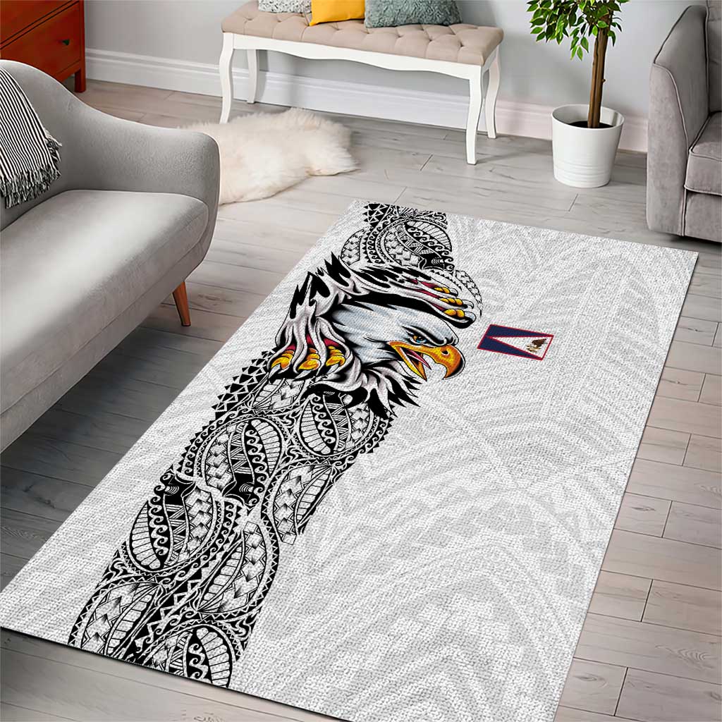 American Samoa Flag Day Area Rug Tribal Tattoo with Eagle White